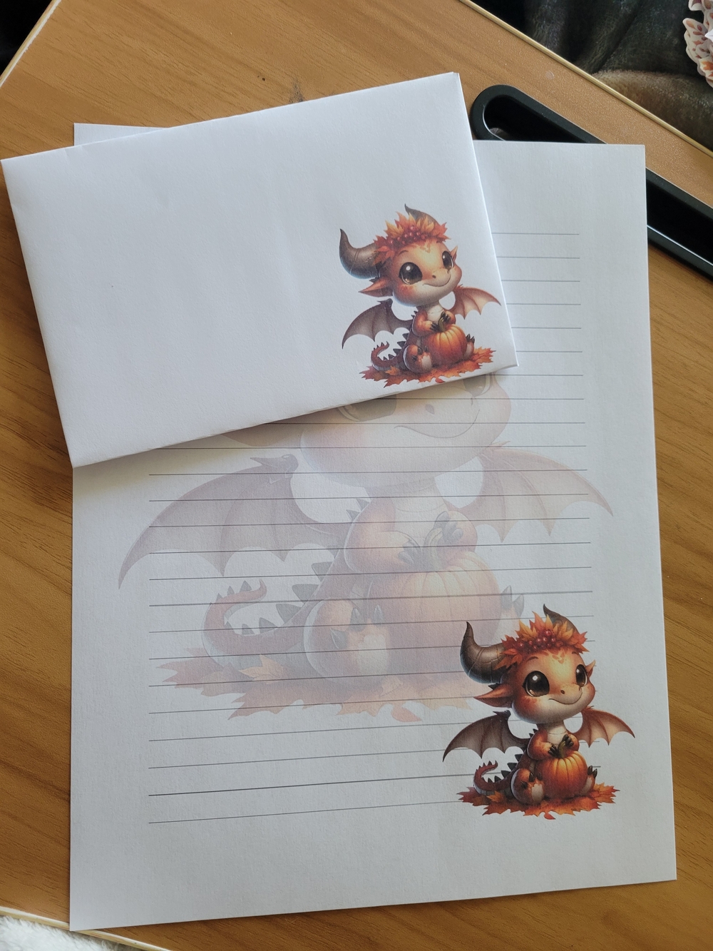 🖤NEW🖤 24pc Cute Fall Dragon Stationery Set - Orange & Brown
